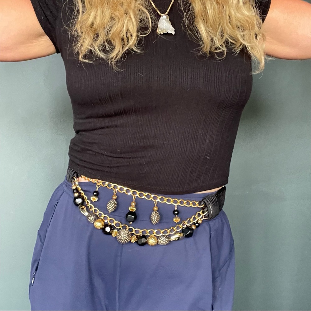 Vintage Doncaster Embellished Black and Gold Belt